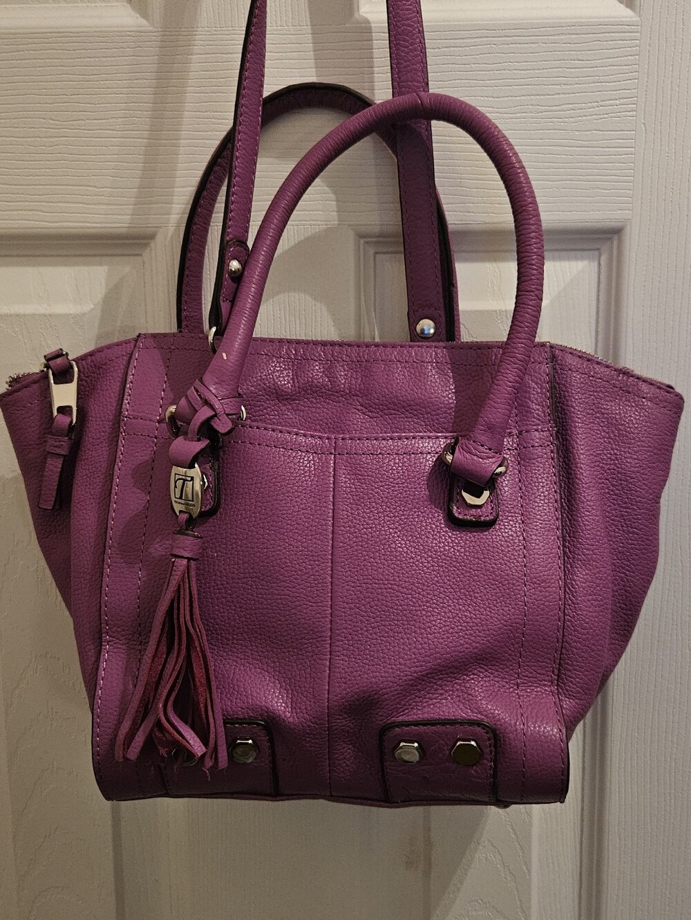 Tignanello Orchid Purple Hue Leather Tassel Shoulder/Crossbody Satchel